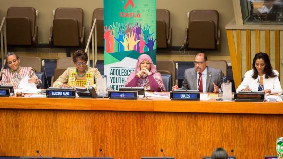 The Panelists: First Lady of Ethiopia and the president of OAFLA Her Excellency Roman Tesfaye, H.E. Mrs. Adjoavi Sika Kabore, First Lady of the Republic of Burkina Faso and Vice-President of OAFLA, Dr. Natalia Kanem,  Executive Director – UNFPA and Mr. Michel Sidibe, Executive Director – UNAIDS